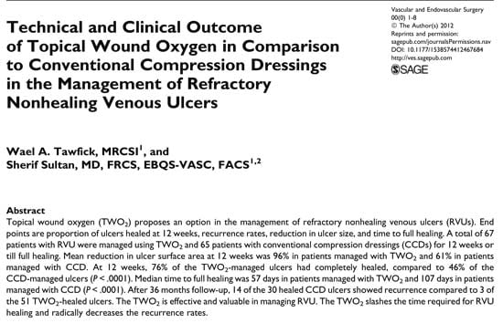 Technical and Clinical Outcome of Topical Wound Oxygen in Comparison to Conventional Compression Dressings in the Management of Refractory Nonhealing Venous Ulcers